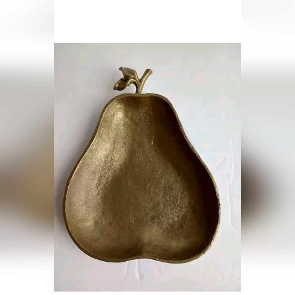 Cast Iron Pear Tray Dish Gold English Country 10" Decor Bowl Trinket
